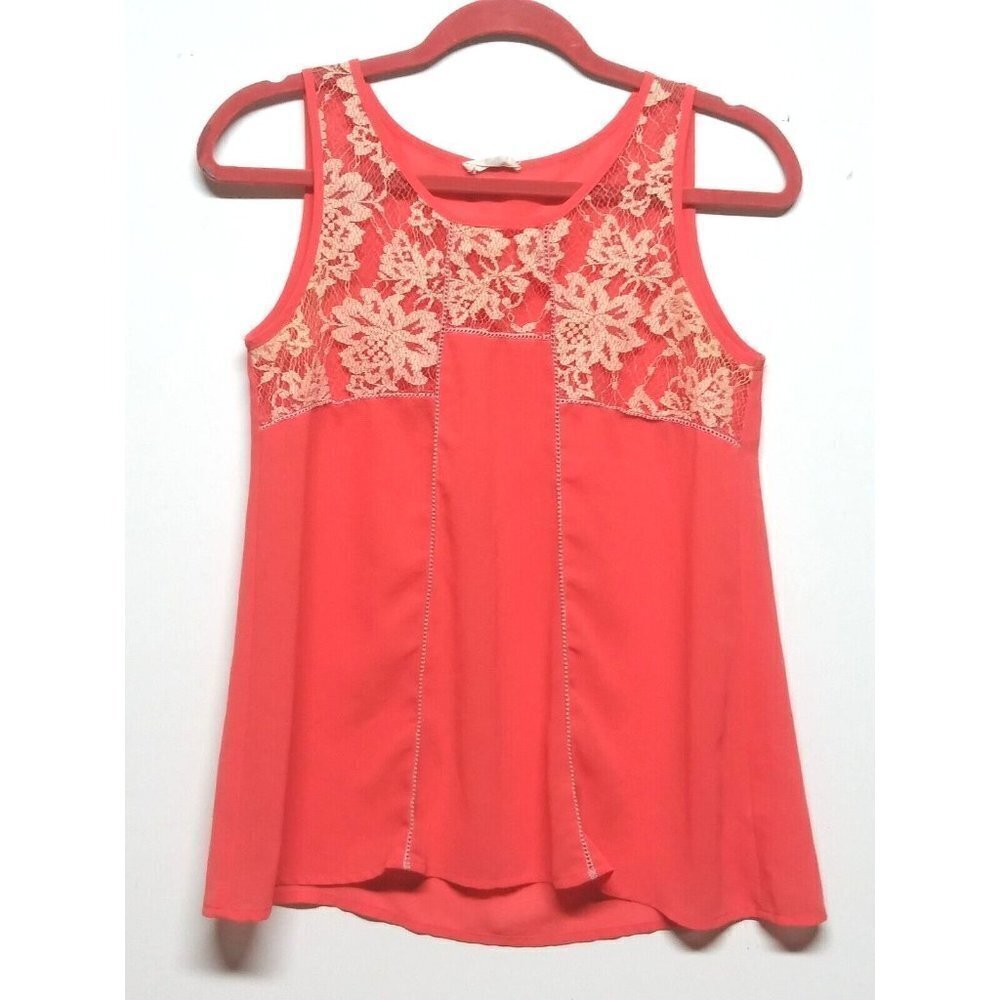 Womens Anthropologie Hem & Thread Tank top Sz S lace accents flare CORAL, PRETTY